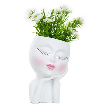 Цветочный горшок с головой девочки из смолы, мебель для домашнего плантатора, индивидуальный стиль, украшения для кукольных ваз, 4 цвета, VS2