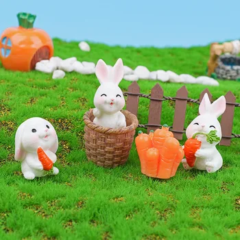 Мини-микро-пейзаж с белым кроликом, милый мультфильм, животное, смола, Сделай сам, бонсай, украшение для дома, аксессуары kawaii
