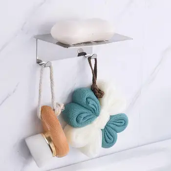 Настенный держатель для мыла, самоклеящаяся мыльница из нержавеющей стали с крючками, Настенный держатель для душевой стойки для аксессуаров для ванны