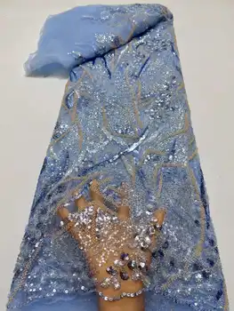 Самое продаваемое французское кружевное свадебное платье ручной работы с вышивкой бисером, вышитая тюлевая ткань для вечеринки.