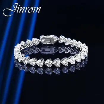 Jinrom Серебро 925 пробы, огранка в форме сердца, муассанит, бриллианты, драгоценный камень, браслет с бриллиантами, браслет для женщин, подарок